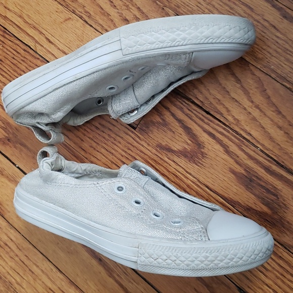 Converse Junior All Star Shoreline Silver Shiny Sneakers Size 1 pull on - Picture 6 of 9
